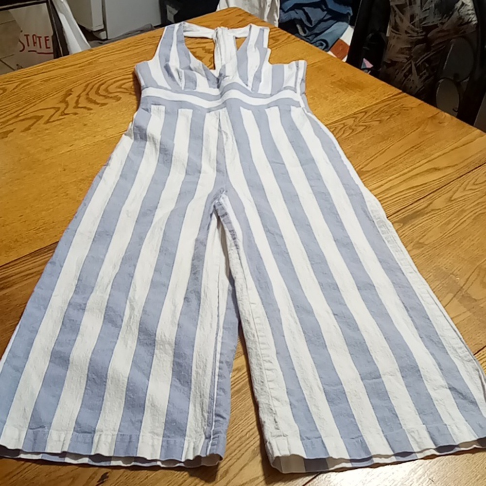 SUGAR + LIPS Womens SMALL Jumpsuit Blue White Striped Preowned  Sleeveless Used